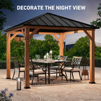 FONA 10'x10' Tranquil Grove Cedar Wood Grill Gazebo with Galvanized Steel Hardtop Roof for Backyard