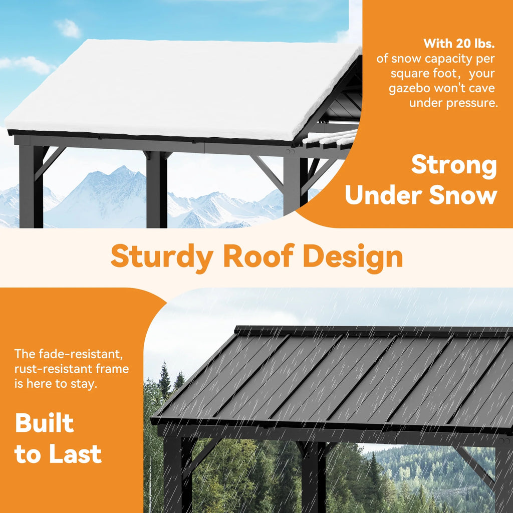 FONA 6x8 Modern Shade Grill Gazebo with Galvanized Steel Roof,Waterproof,Rust-Resistant,4-Season Use