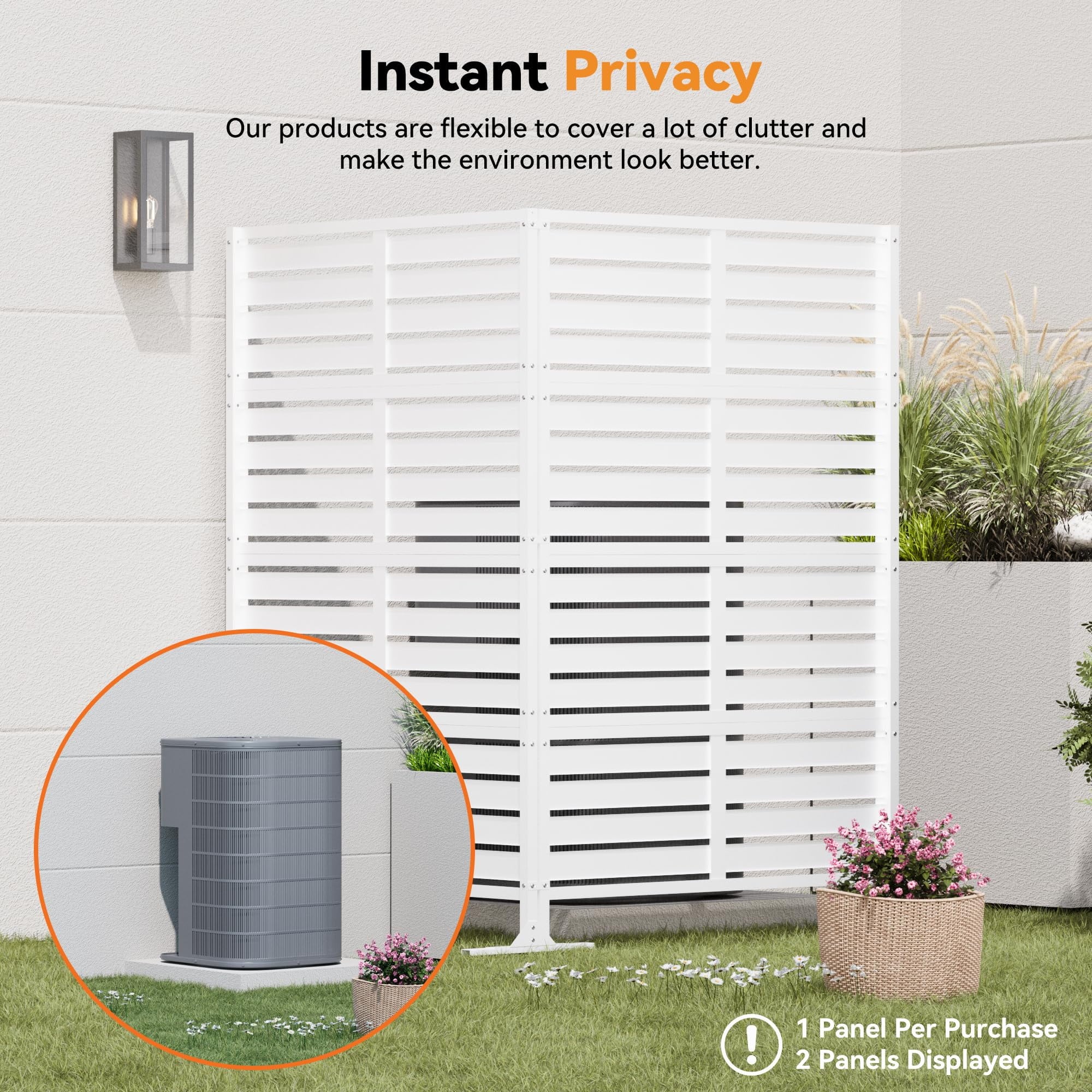 Modern Shade 72"x48" Freestanding Privacy Panel - White Decorative Screen for Patio/Deck Privacy & Space Division