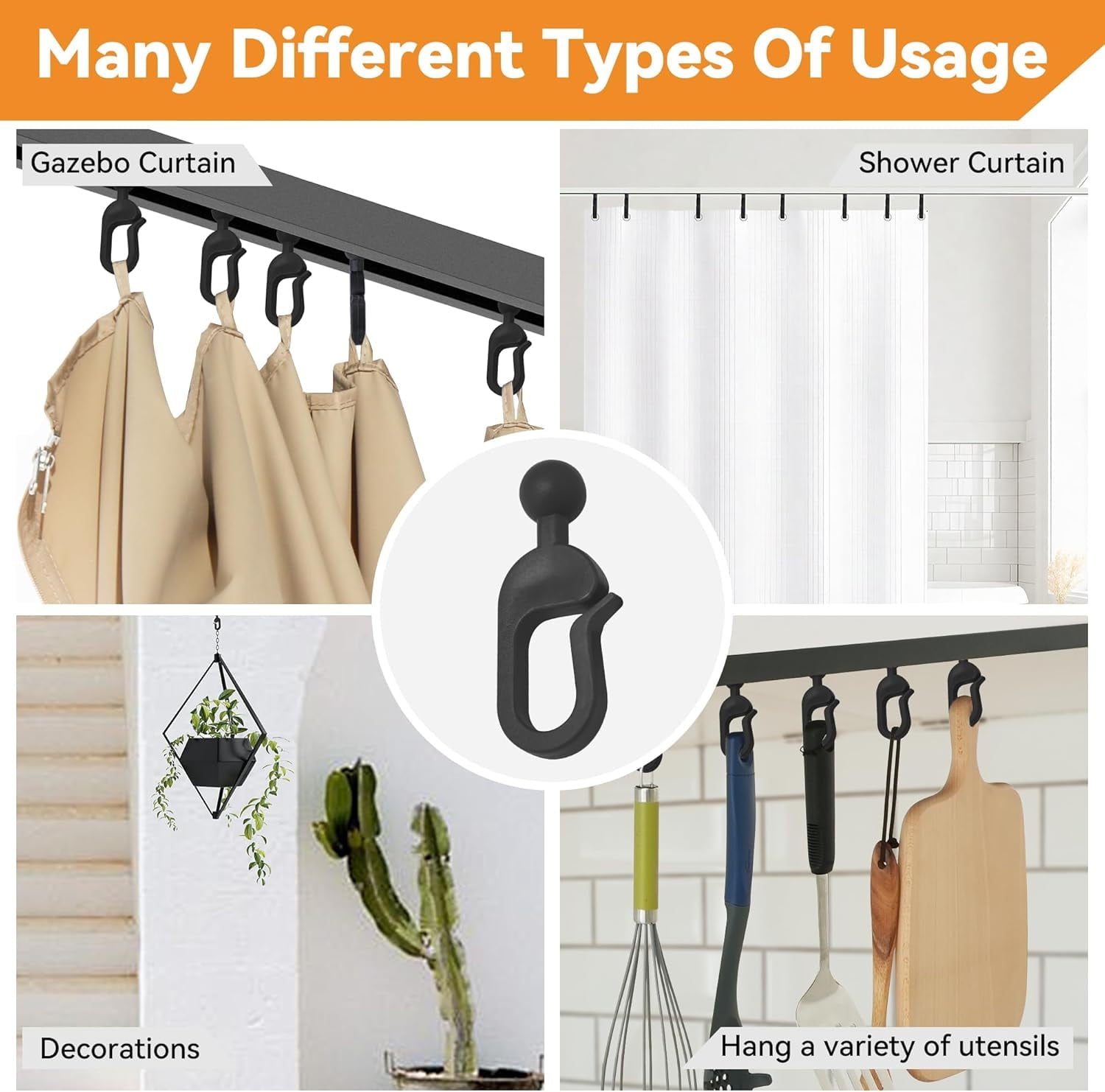 Modern Shade 36 Packs Plastic Hooks for Mosquito Netting and Gazebo Curtains, Smooth Gliding, Rustproof,Multipurpose Use