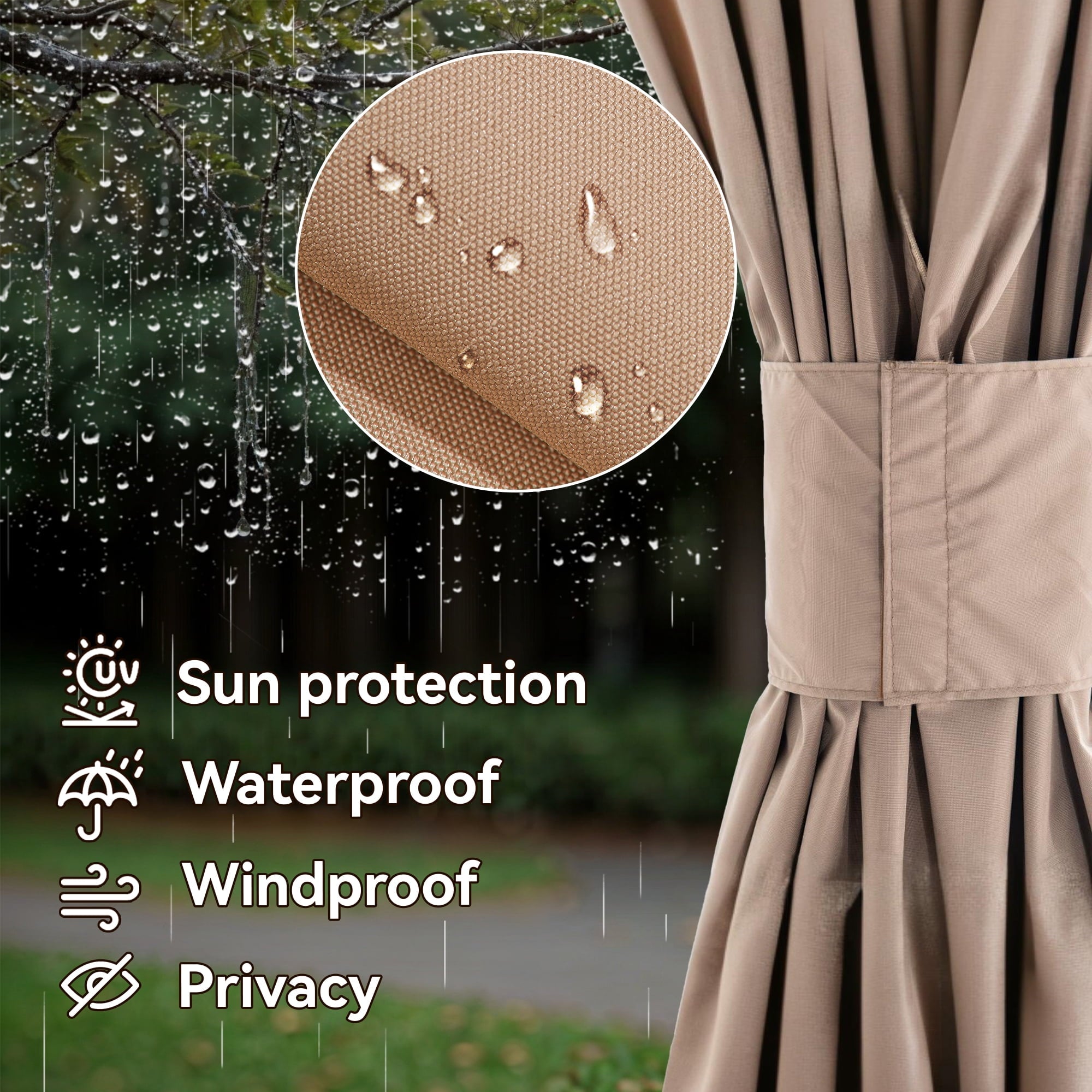 FONA Gazebo Curtain Replacement Universal 4-Panel Sidewalls 12' x 14', Outdoor Gazebo Privacy Curtains with Zipper (Curtain Only)