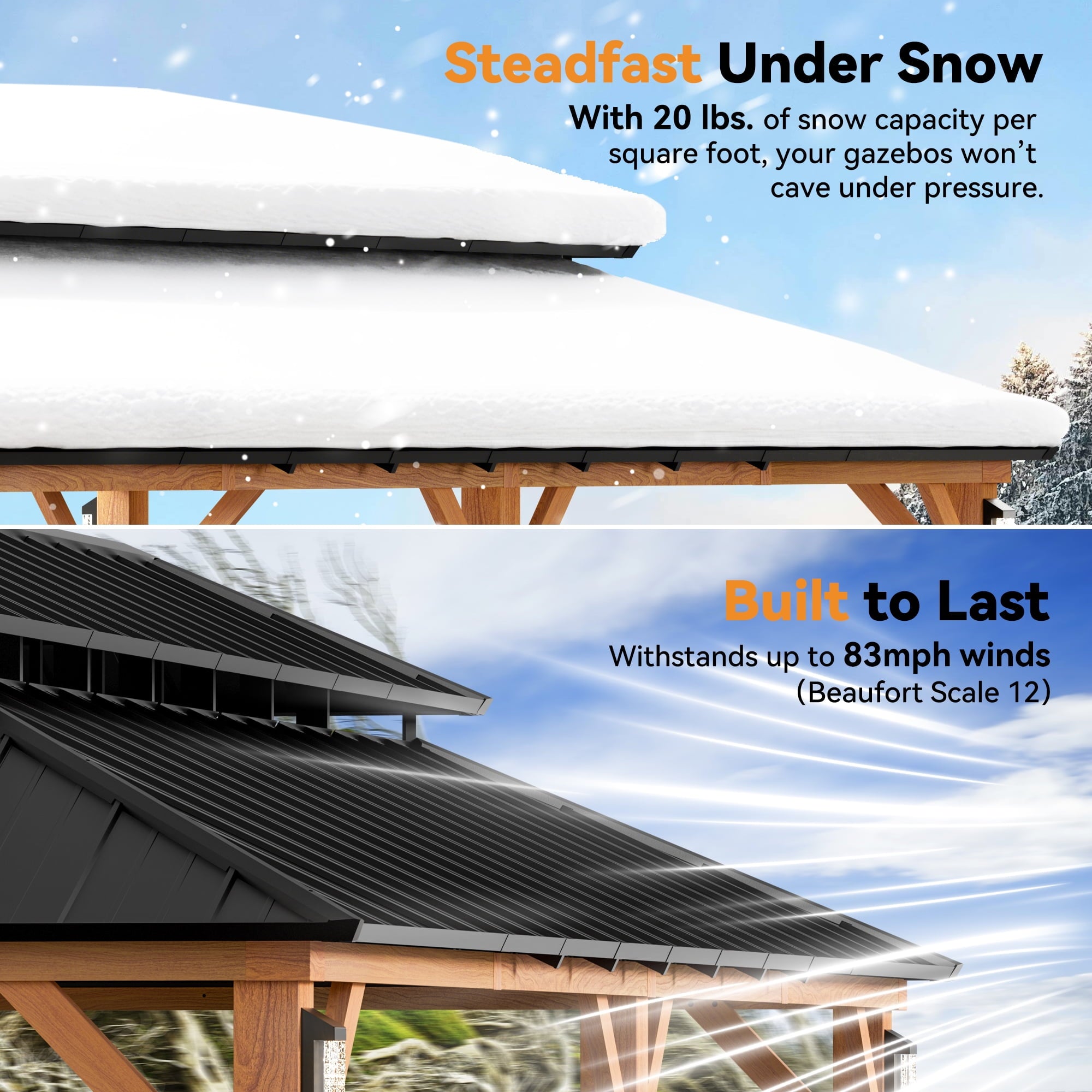 Modern Shade Horizon 12' x 24' Hardtop Gazebo with LED Lights, Double Roof & Curtains