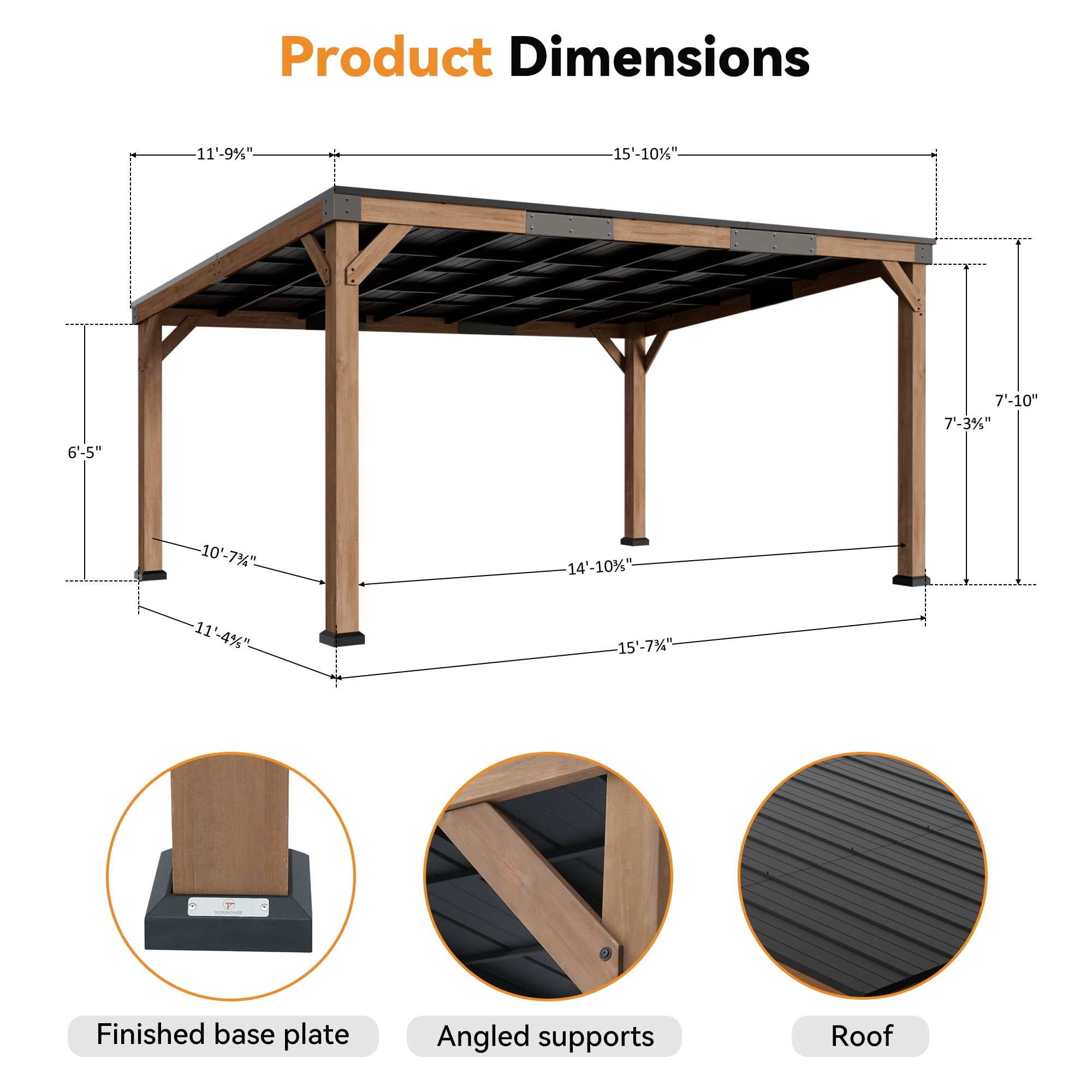 Modern Shade Supreme Cedar Wood Gazebo 12' x 16' with Hardtop Slope Roof, Wooden Grill Gazebo with Durable and Rot-Resistant, Supports Snow Loads and High Wind Speeds