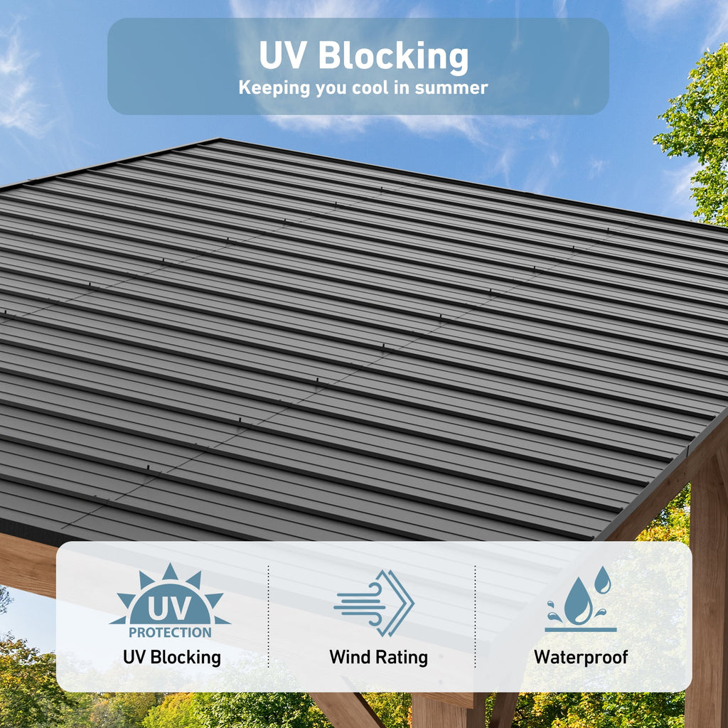 FONA12' x 20' Cedar Wood Hardtop Gazebo, Rot-Resistant Grill Shelter for Backyard or Patio