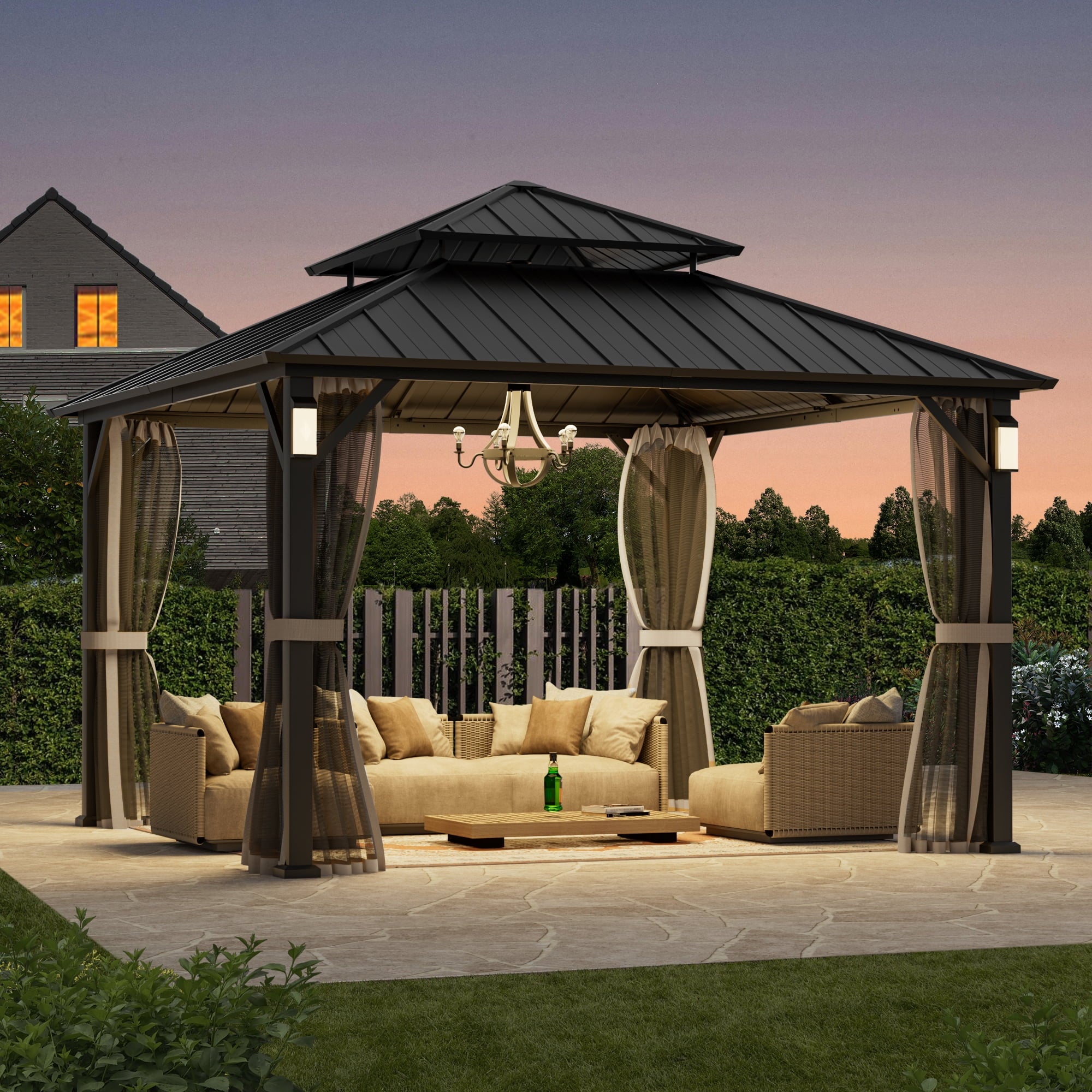 Modern Shade Horizon 12'x12' Hard Top Gazebo W/ Solar LED light