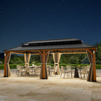 FONA 12' x 24' Hardtop Gazebo with LED Lights, Double Roof & Curtains