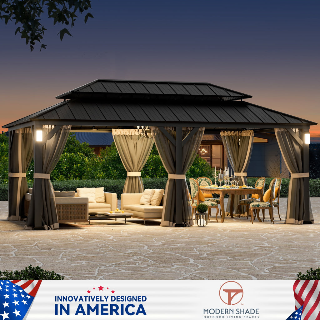 Modren Shade The Horizon 12'x20' Hard Top Gazebo W/ Solar LED light