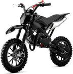 FONA 49cc 2-Stroke Dirt Bike for Kids 8-12, 25mph Mini Motorcycle with Dual Disc Brakes, off-Road Tires, Suspension & Soft Seat Black