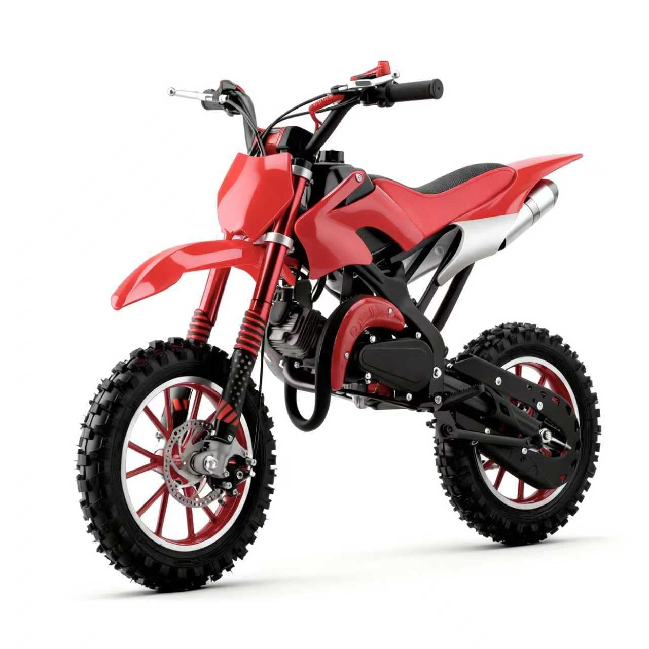FONA 49cc 2-Stroke Dirt Bike for Kids 8-12, 25mph Mini Motorcycle with Dual Disc Brakes, off-Road Tires, Suspension & Soft Seat Red