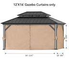 FONA Gazebo Curtain Replacement Universal 4-Panel Sidewalls 12' x 16', Outdoor Gazebo Privacy Curtains with Zipper (Curtain Only)