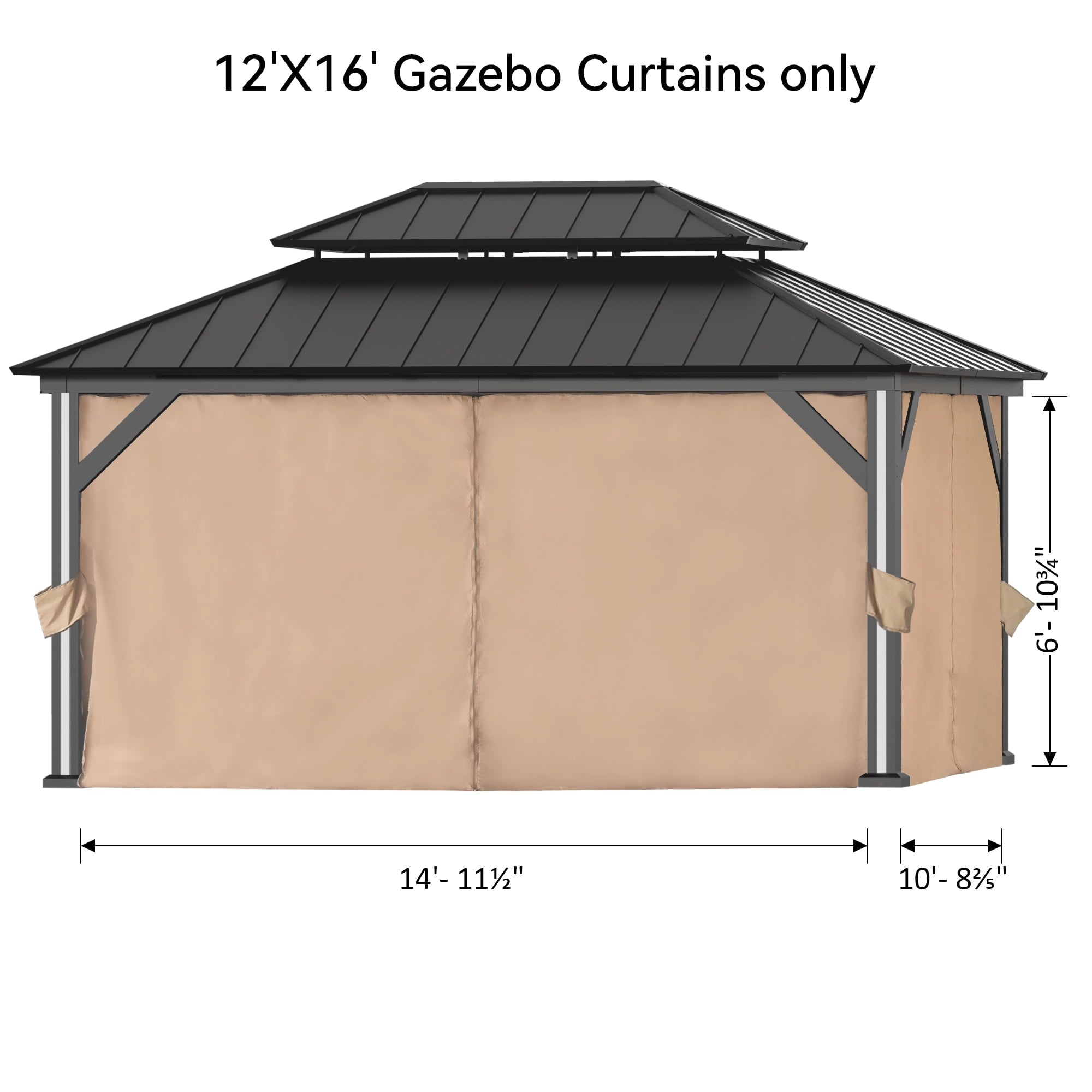 FONA Gazebo Curtain Replacement Universal 4-Panel Sidewalls 12' x 16', Outdoor Gazebo Privacy Curtains with Zipper (Curtain Only)