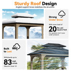 FONA Grill Gazebo 6' X 8', Permanent Aluminum BBQ Gazebos with Shelves and Paper Towel Holder, Grill Canopy with Galvanized Steel Roof, Grill Gazebo with Charging Ports, Wood-Looking