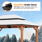 Modern Shade 12'x16'Outdoor Cedar Wood Hardtop Gazebo with Double Steel Roof, Mosquito Net Rods for Backyard Use