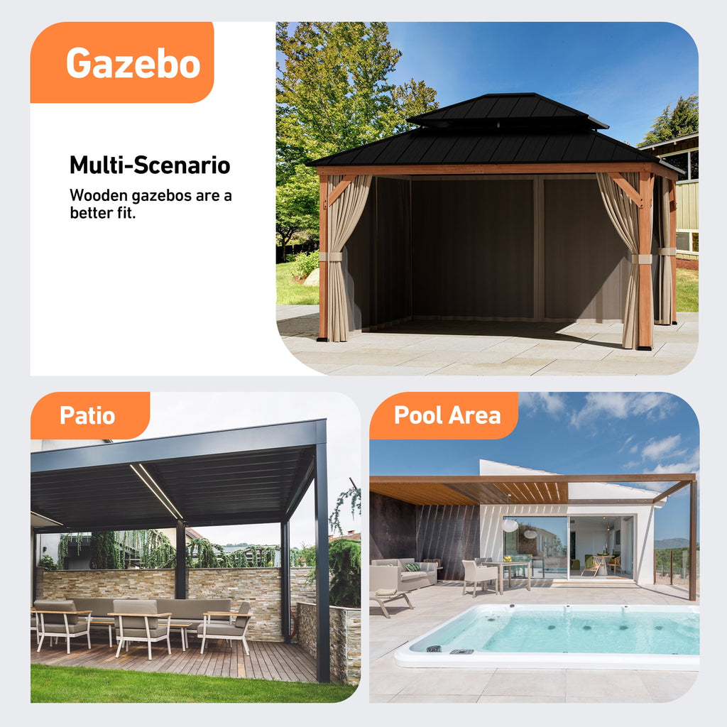 Modern Shade 10‘x12’ Cedar Gazebo Privacy Curtains Mosquito Net Universal 4 Panel Khaki Patio Replacement