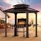 Modern Shade 6' x 8' Aluminum Grill Gazebo, Galvanized Steel Hardtop BBQ Canopy with Shelves & Ceiling Hook, Extra-Wide Columns for Patio, Black