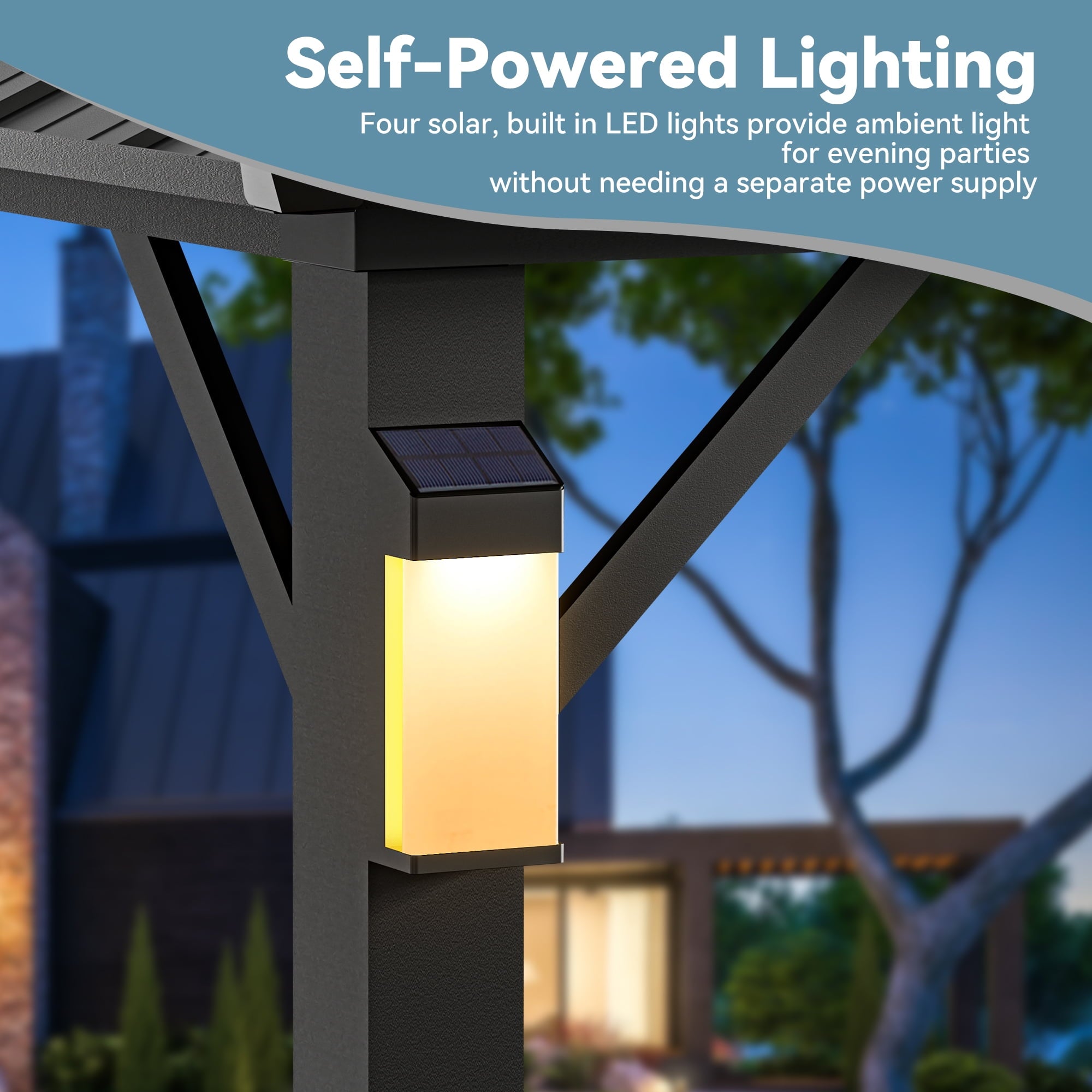 FONA 10' x 12' Outdoor Hardtop Gazebo with Solar LED Light, Permanent Patio Shelter for Garden or Backyard