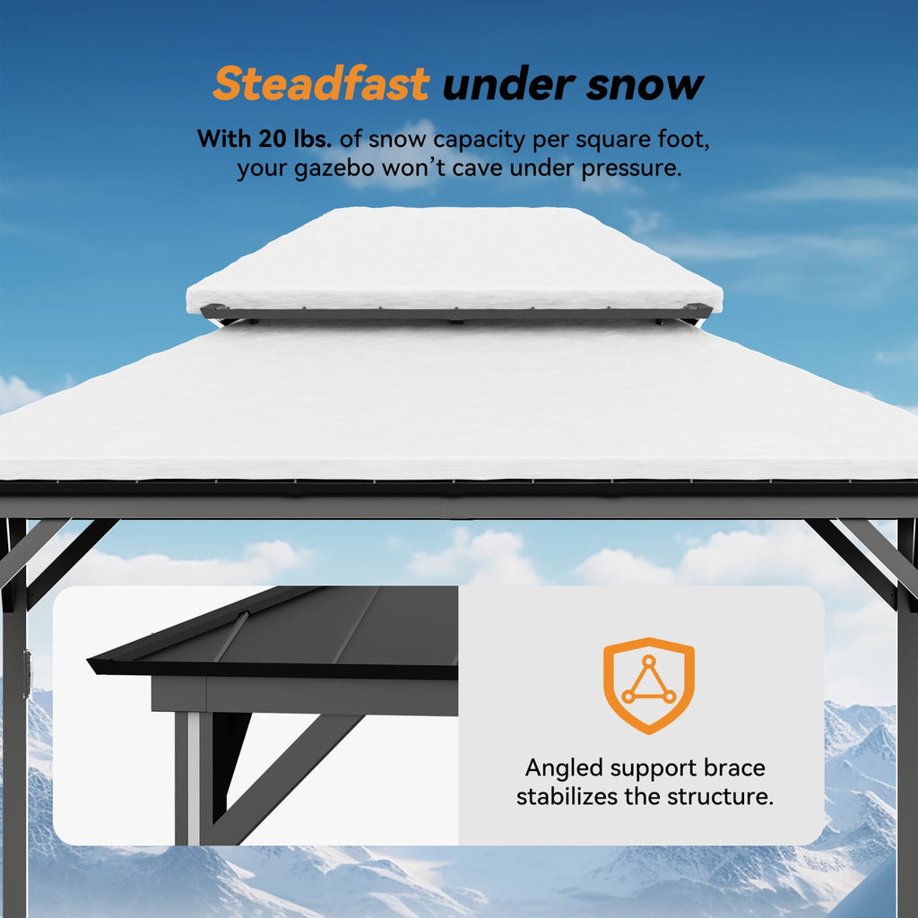 Modern Shade 12' x 14' Hardtop Gazebo with LED Lights, USB Ports, Curtains & Netting, Black