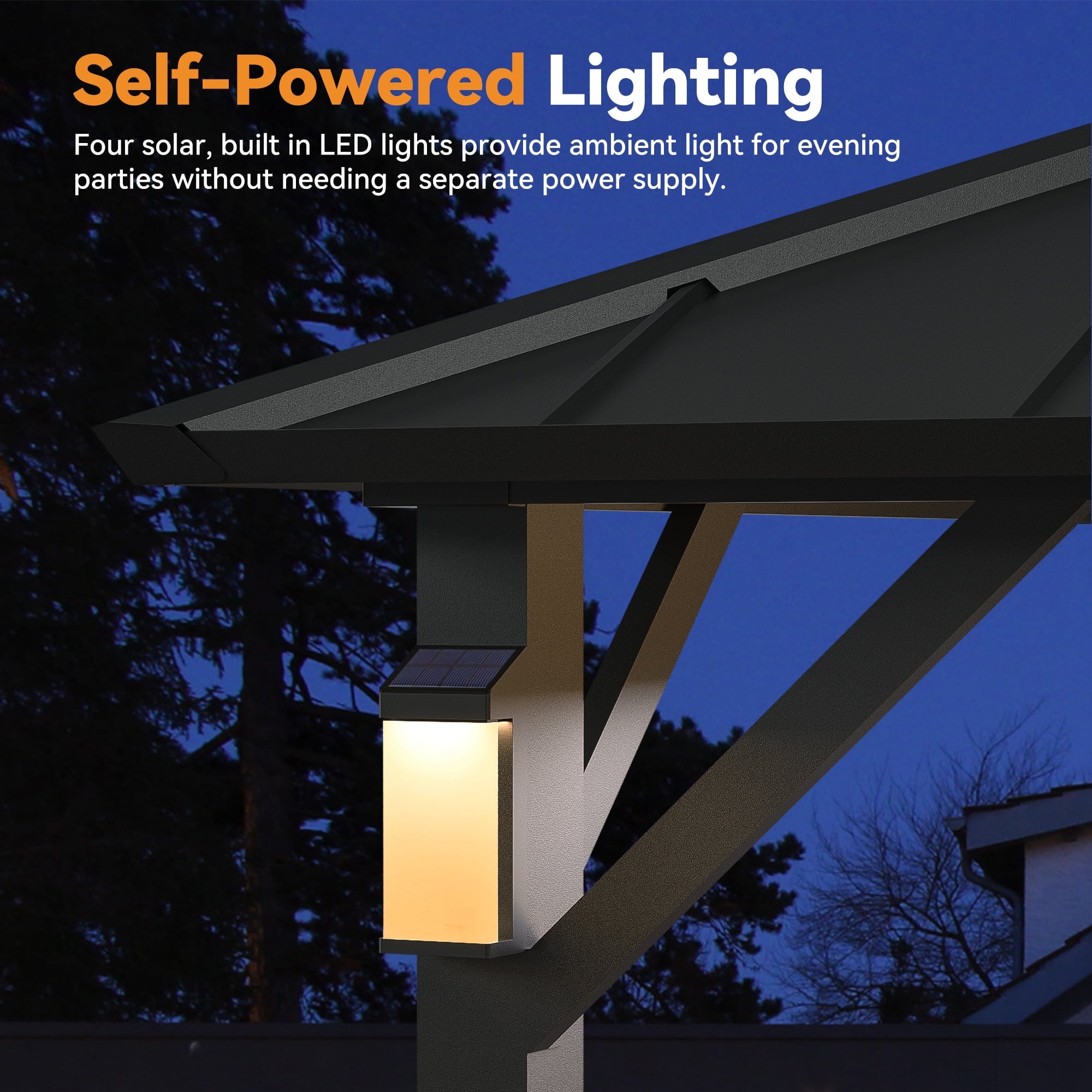 Modern Shade 10'x10' Hardtop Gazebo Galvanized Steel Roof Frame with 4 LED Weatherproof Lights for Backyard Garden