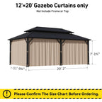 Covered Outdoor Universal 12' x20' Gazebo Curtain Replacement 6- Panel Fade- Resistant Sidewalls( Curtain Only)