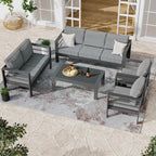 Modern Shade 7-Pc Aluminum Patio Sectional Set w/Tempered Glass Table - Weatherproof Outdoor Sofa for Garden, Balcony, Porch