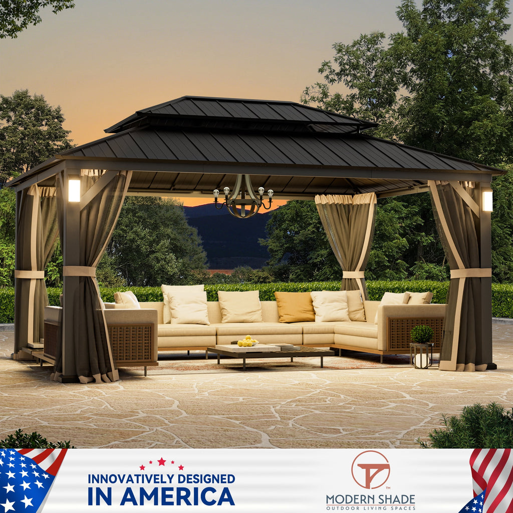 Modern Shade 12'x16' Hard Top Gazebo W/ Solar LED light