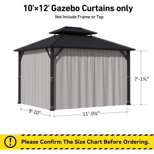 Covered Outdoor Universal 10' x12' Gazebo Curtain Replacement 4 Panel Waterproof Grey Sidewalls Curtain Only