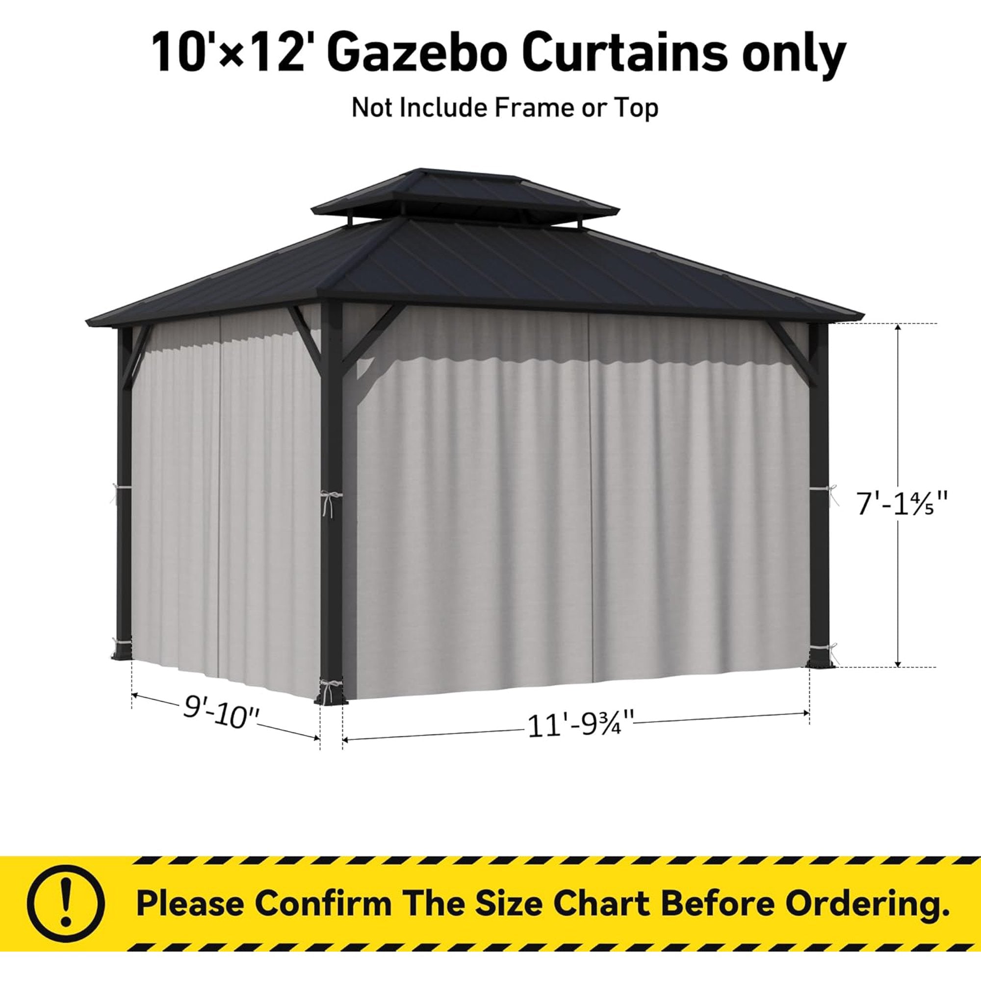 Covered Outdoor Universal 11' x13' Gazebo Curtain Replacement 4- Panel Waterproof Sidewalls for Outdoor( Curtain Only)