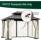 Covered Outdoor Universal 10'x12' Gazebo Mosquito Netting - 4-Panel Double-Zipper Screen Walls, Slate Gray & Beige