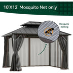 Covered Outdoor Universal 10'x12' Gazebo Mosquito Netting - 4-Panel Double-Zipper Screen Walls, Dark Brown & Black