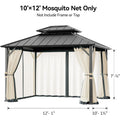 Covered Outdoor Universal 10'x12' Gazebo Mosquito Netting - 4-Panel Double-Zipper Screen Walls, Slate Gray & Beige
