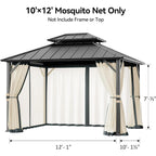 Covered Outdoor Universal 10'x12' Gazebo Mosquito Netting - 4-Panel Double-Zipper Screen Walls, Slate Gray & Beige