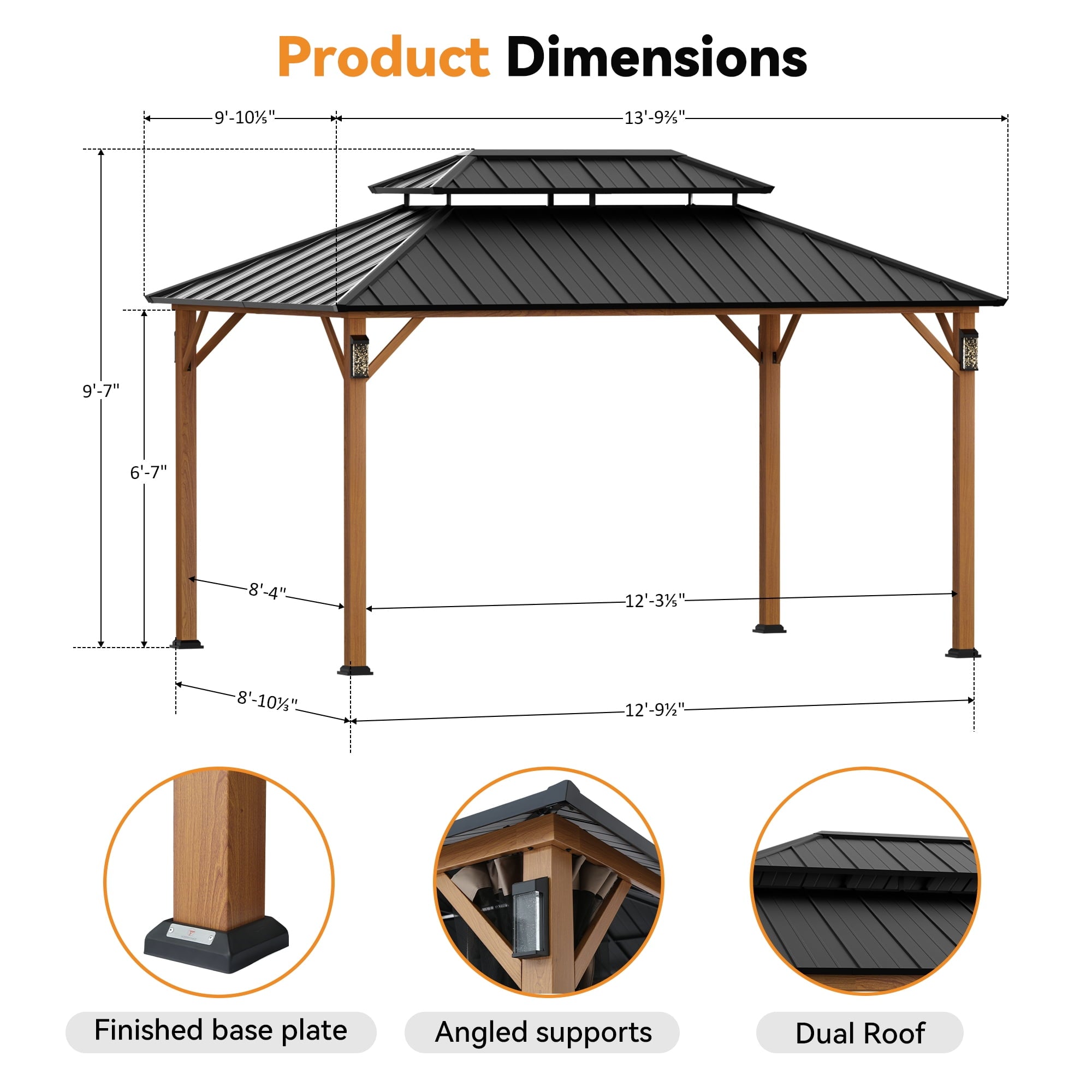 Modren Shade Horizon 10'x14' Hard Top Gazebo W/ Solar LED light