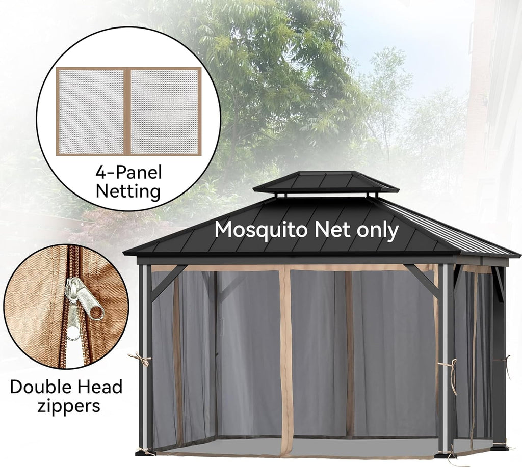 Modern Shade 10‘x12’ 4-Panel Mosquito Net with Zipper Closure for Gazebo & Canopy Replacement
