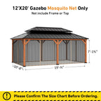 Modern Shade 12x20ft Cedar Gazebo Privacy Curtains & Zippered Mosquito Netting, Universal 4-Panel Khaki Sidewalls for Patio Canopy Replacement