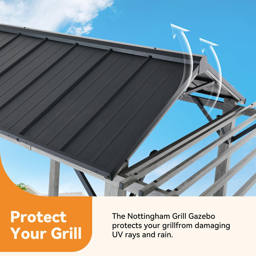 Modern Shade 6'x8' Grill Gazebo Galvanized Steel Roof W/Pergola UV-Waterproof Canopy Rust-Resistant Frame with Shelves in Transfer Gray