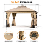 Modern Shade 11x13 Patio Gazebo Canopy Tent,Pop Up Gazebo with LED Lighting,Soft-Top Dual Roof Design