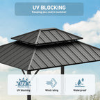 FONA 12'x14' Permanent Hardtop Gazebo with LED Lights,Netting & Hooks,Black