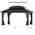 Covered Outdoor Gazebo Mosquito Netting Replacement Universal 4-Panel Sidewalls 12' x 16', Outdoor Gazebo Mosquito Nettings with Double Zipper (Mosquito Net Only)