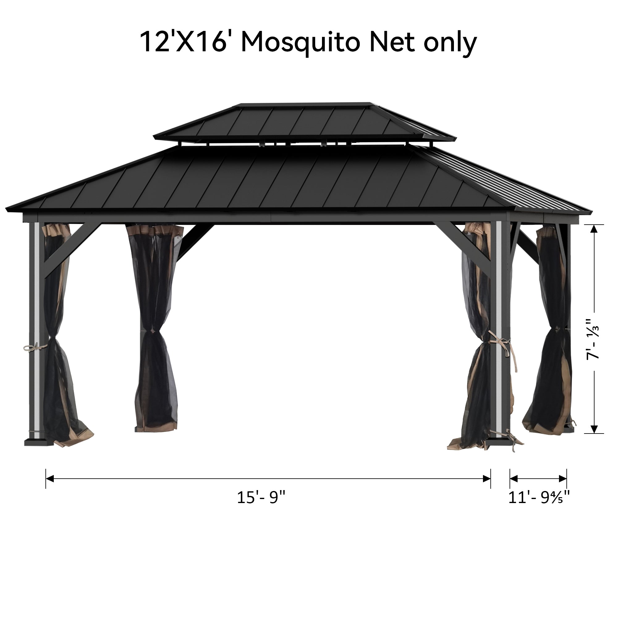 Covered Outdoor Gazebo Mosquito Netting Replacement Universal 4-Panel Sidewalls 12' x 16', Outdoor Gazebo Mosquito Nettings with Double Zipper (Mosquito Net Only)