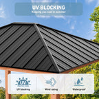 FONA 12'x14' Wood Gazebo,Permanent Hardtop Gazebo with Mosquito Net,with Galvanized Steel Roof Hardtop