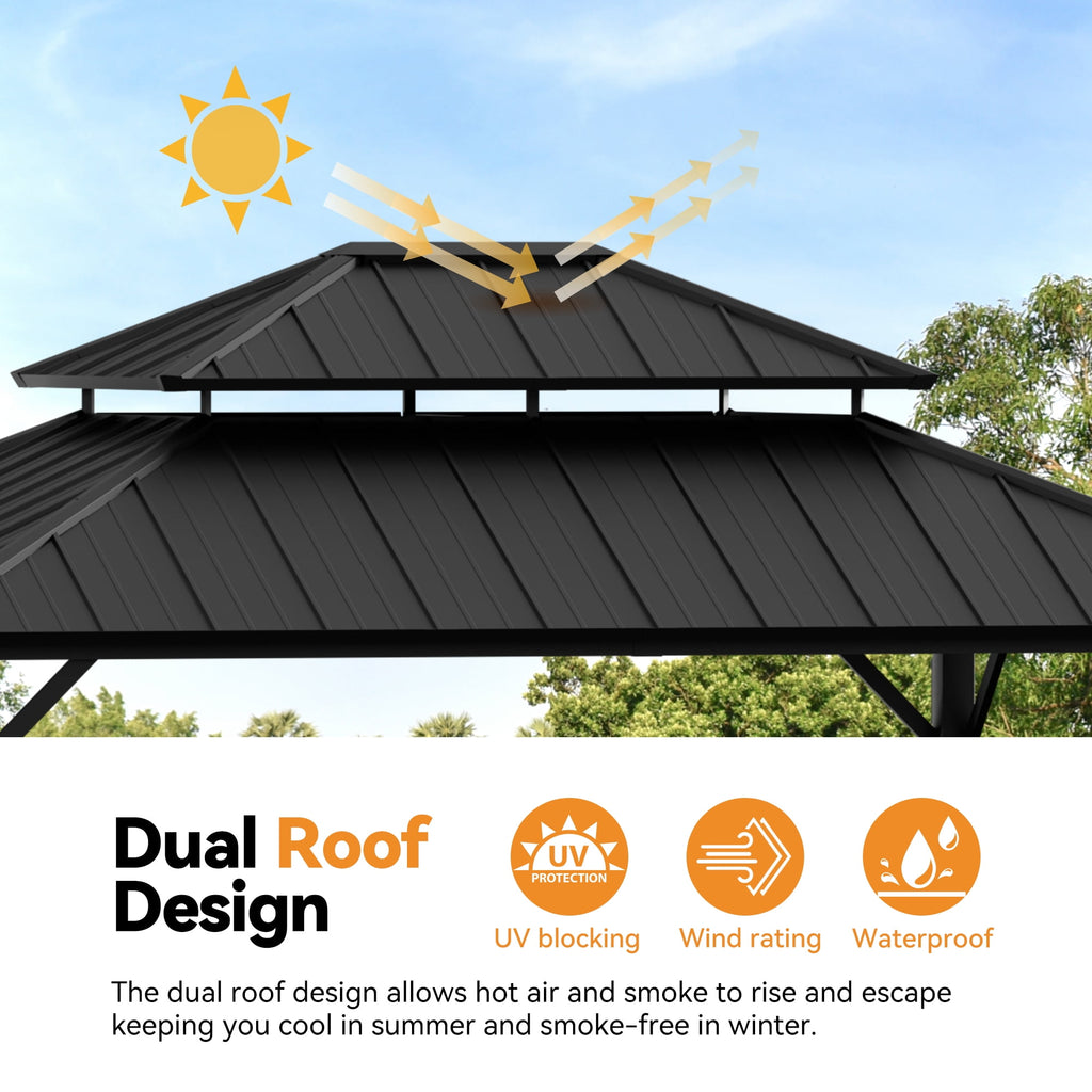 Modern Shade 12'x14' Hard Top Gazebo W/ Solar LED light