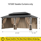 Covered Outdoor Universal 12‘x20’ Gazebo Curtain Replacement with 4 Panel Zippered Grey Sidewalls