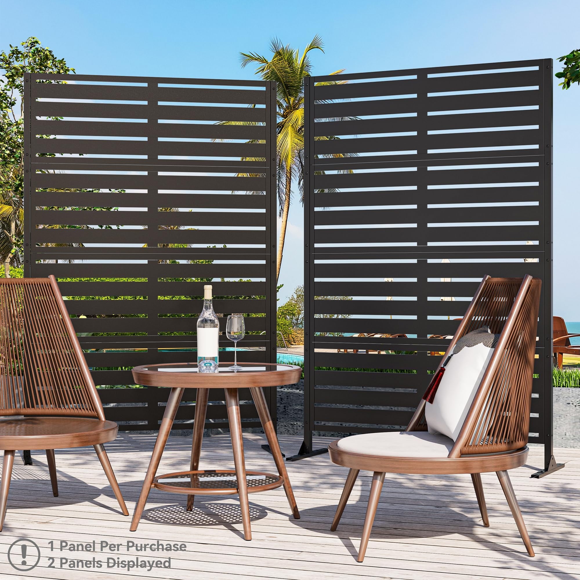Modern Shade 72"x48" Freestanding Privacy Panel - Black Outdoor Screen for Instant Patio/Deck Privacy & Space Division