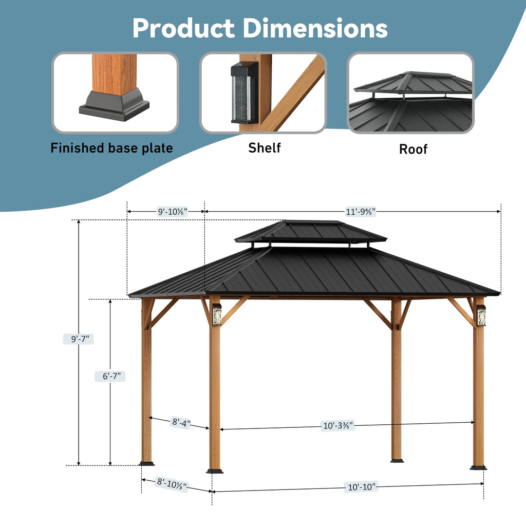 Modern Shade 10' x 12' Horizon Hardtop Gazebo with Steel Roof An Ideal Grill Pavilion for Garden or Patio Use