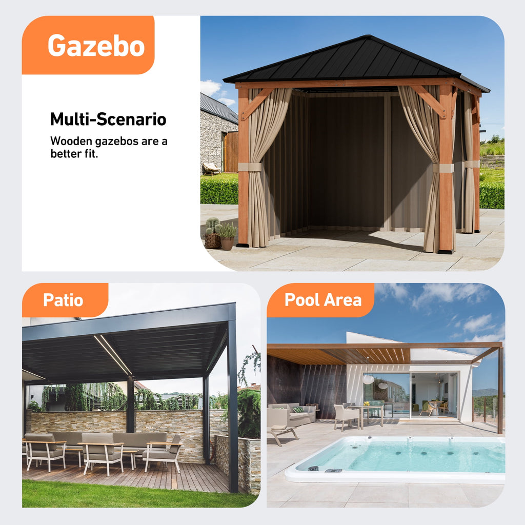 Modern Shade 10'x10' Gazebo Replacement Kit - 4-Panel Zippered Privacy Curtains & 480D Mesh Netting Set, UV-Resistant Polyester Khaki