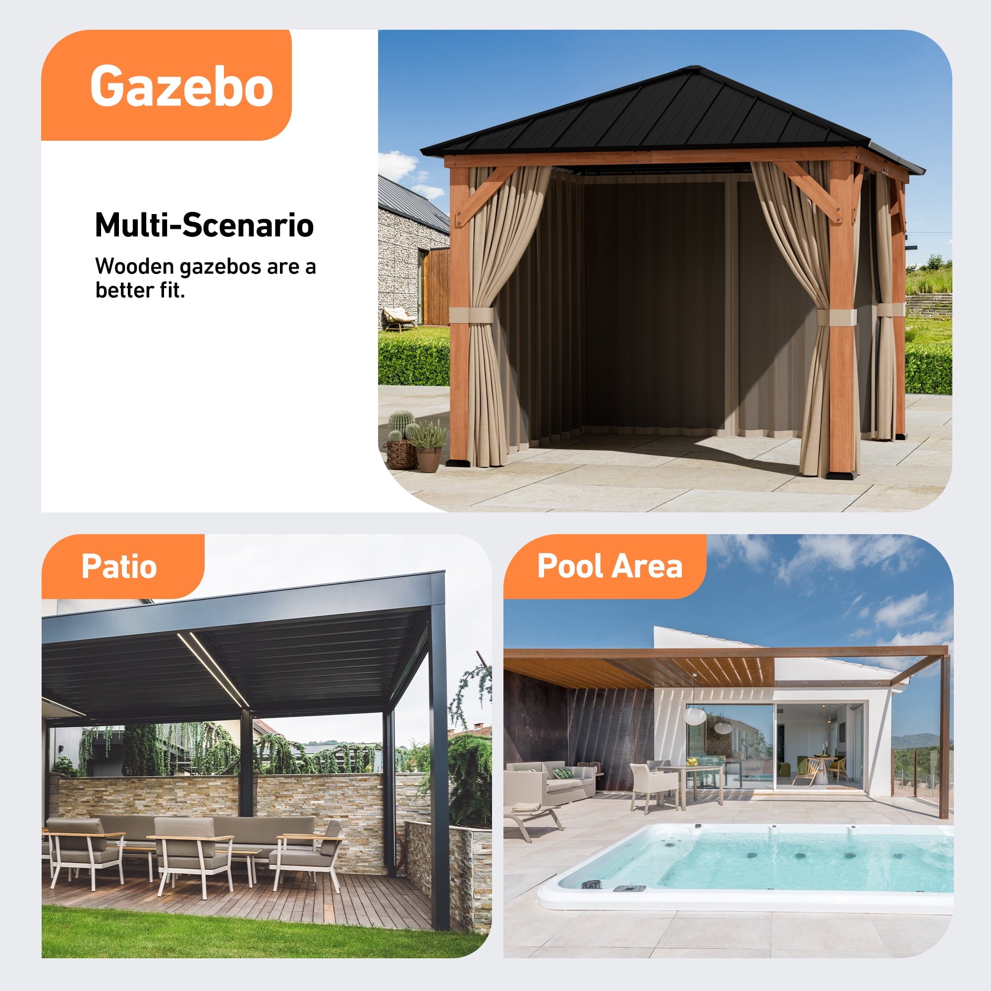 Modern Shade 10'x10' Gazebo Replacement Kit - 4-Panel Zippered Privacy Curtains & 480D Mesh Netting Set, UV-Resistant Polyester Khaki