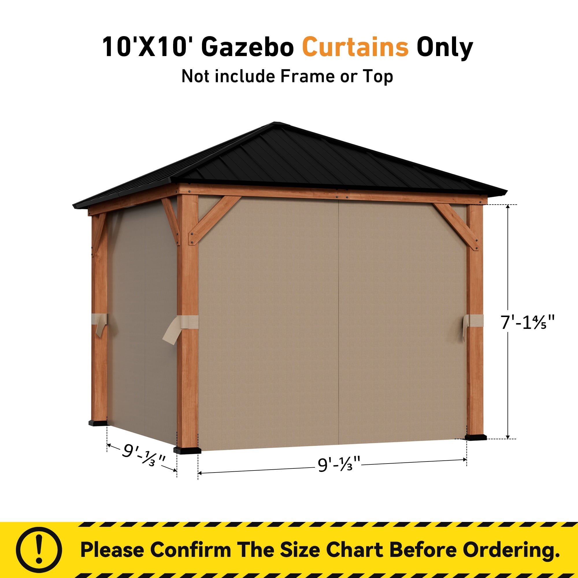 Modern Shade 10'x10' Gazebo Replacement Kit - 4-Panel Zippered Privacy Curtains & 480D Mesh Netting Set, UV-Resistant Polyester Khaki