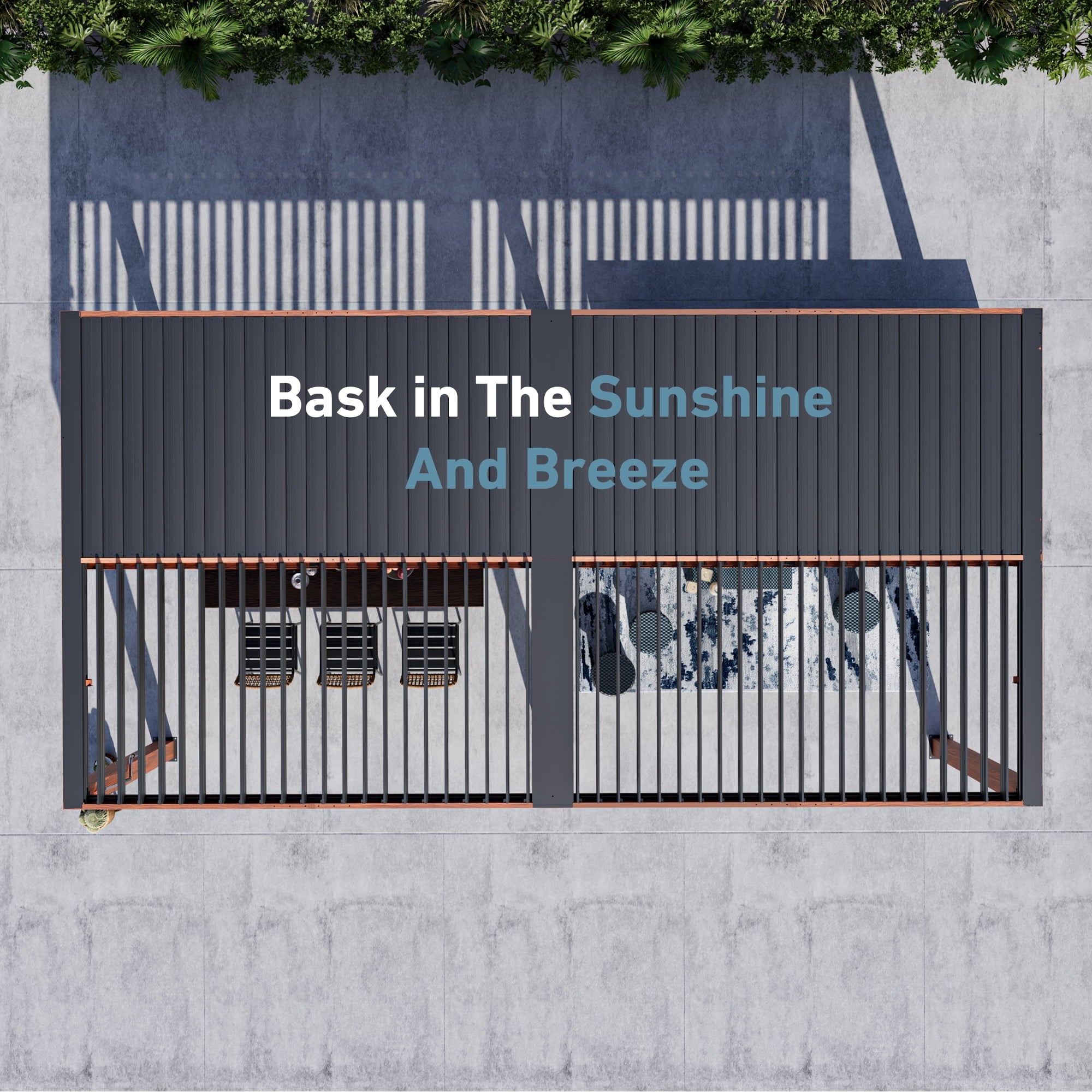 Modern Shade 10‘x20’ Louvered Pergola Heavy Duty Steel Frame Adjustable Waterproof Roof USB Charging Deck Wood Grain Finish Integrated Drainage