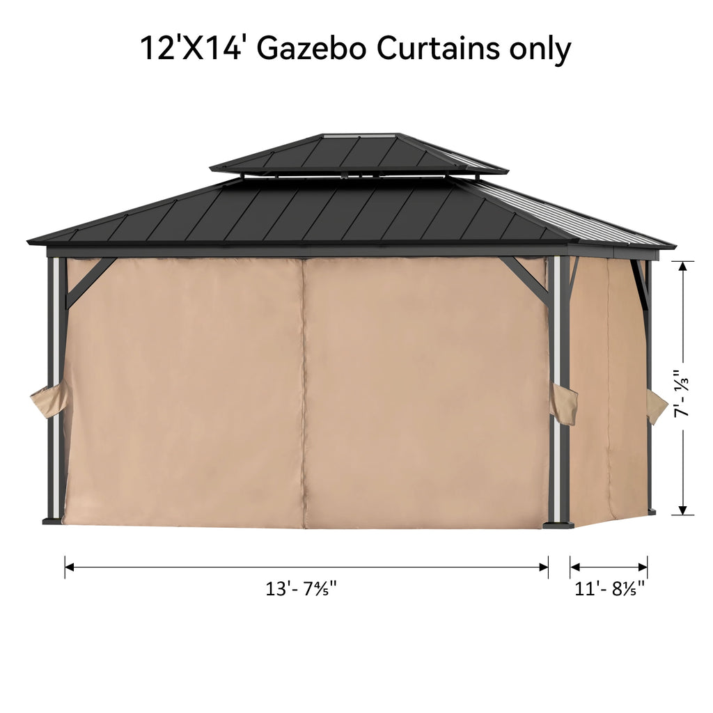 FONA Gazebo Curtain Replacement Universal 4-Panel Sidewalls 12' x 14', Outdoor Gazebo Privacy Curtains with Zipper (Curtain Only)