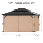 FONA Gazebo Curtain Replacement Universal 4-Panel Sidewalls 12' x 14', Outdoor Gazebo Privacy Curtains with Zipper (Curtain Only)